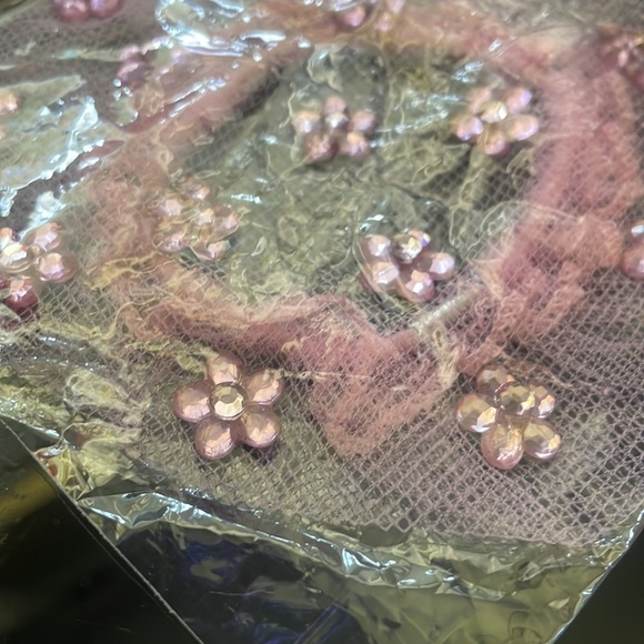 Dasha Designs - pink net bun cover w/ pink rhinestone flowers - ballerina bun - Picture 9 of 9